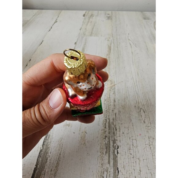 Glass dog puppy present ornament glitter Red Gold Xmas tree - Picture 7 of 8